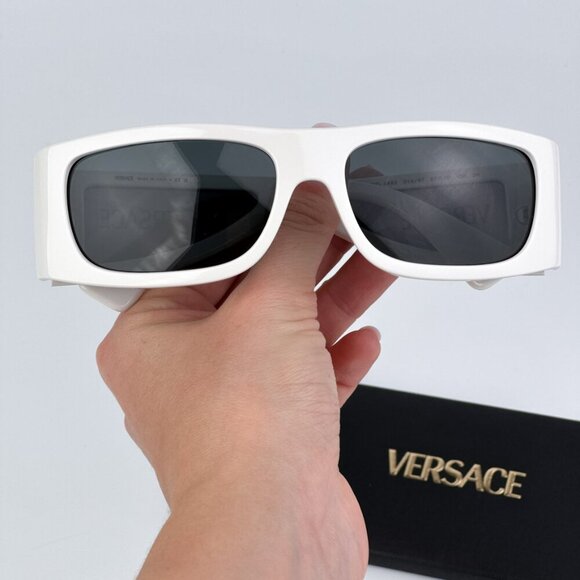 Versace VE4482 314/87 BRAND NEW Sunglasses White Dark Grey Rectangular Unisex - Picture 3 of 11